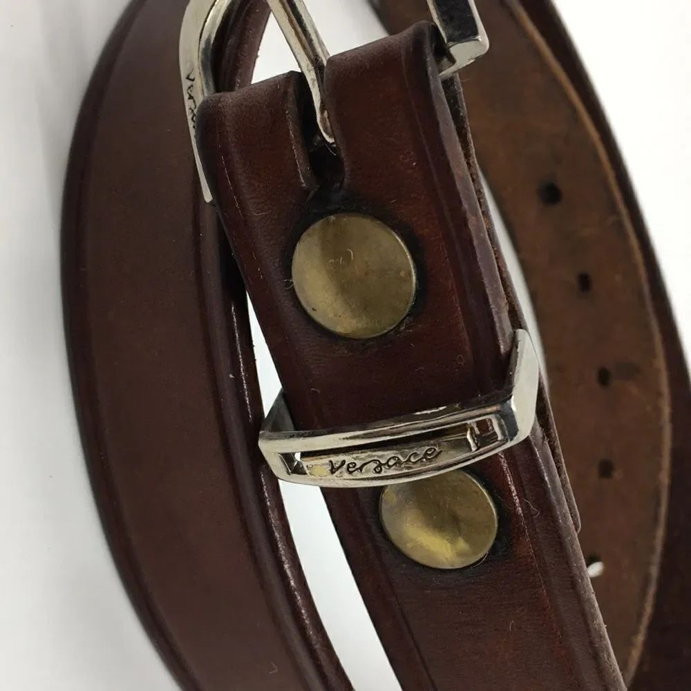 Vintage Cabelas cowhide leather belt brass grommets silver tone buckle Sz 32